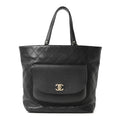 Sheepskin Caviar Quilted Medium Shopping Tote Black