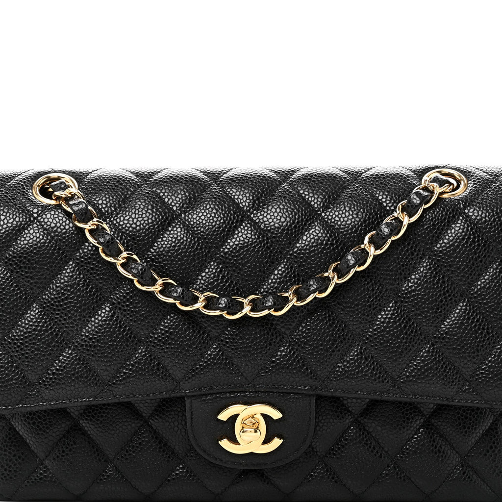 Caviar Quilted Medium Double Flap Black