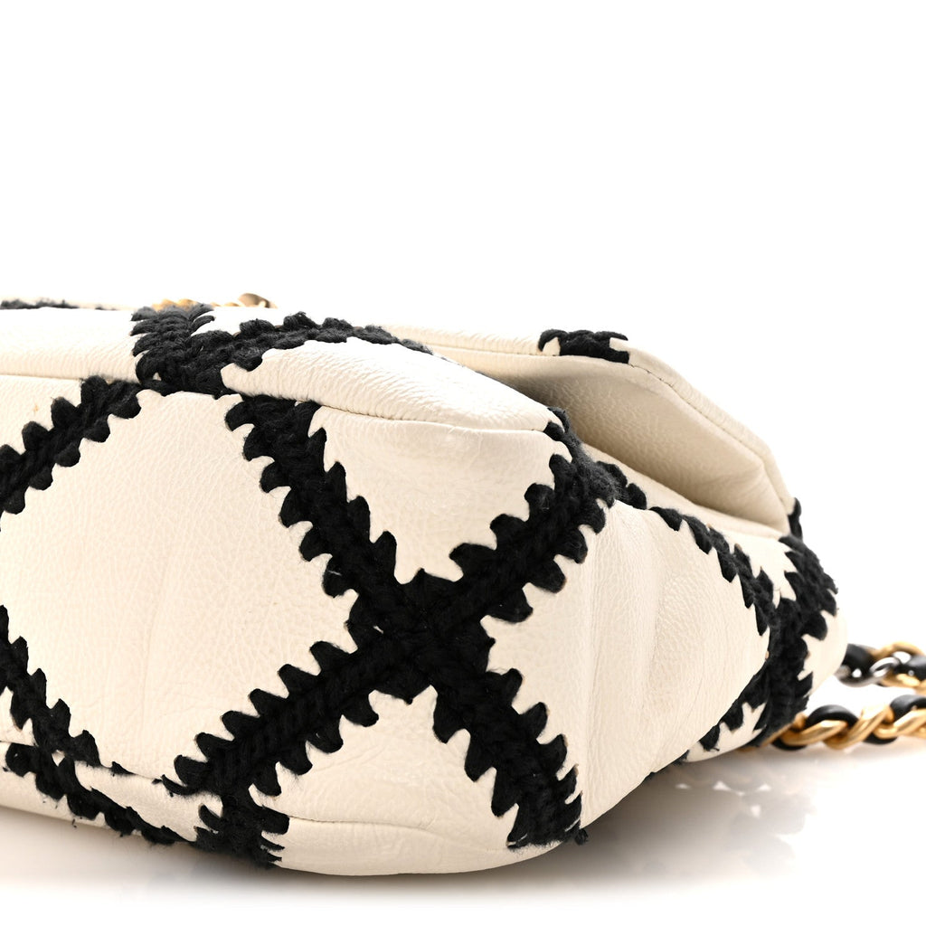 Calfskin Crochet Medium Chanel 19 Flap White Black