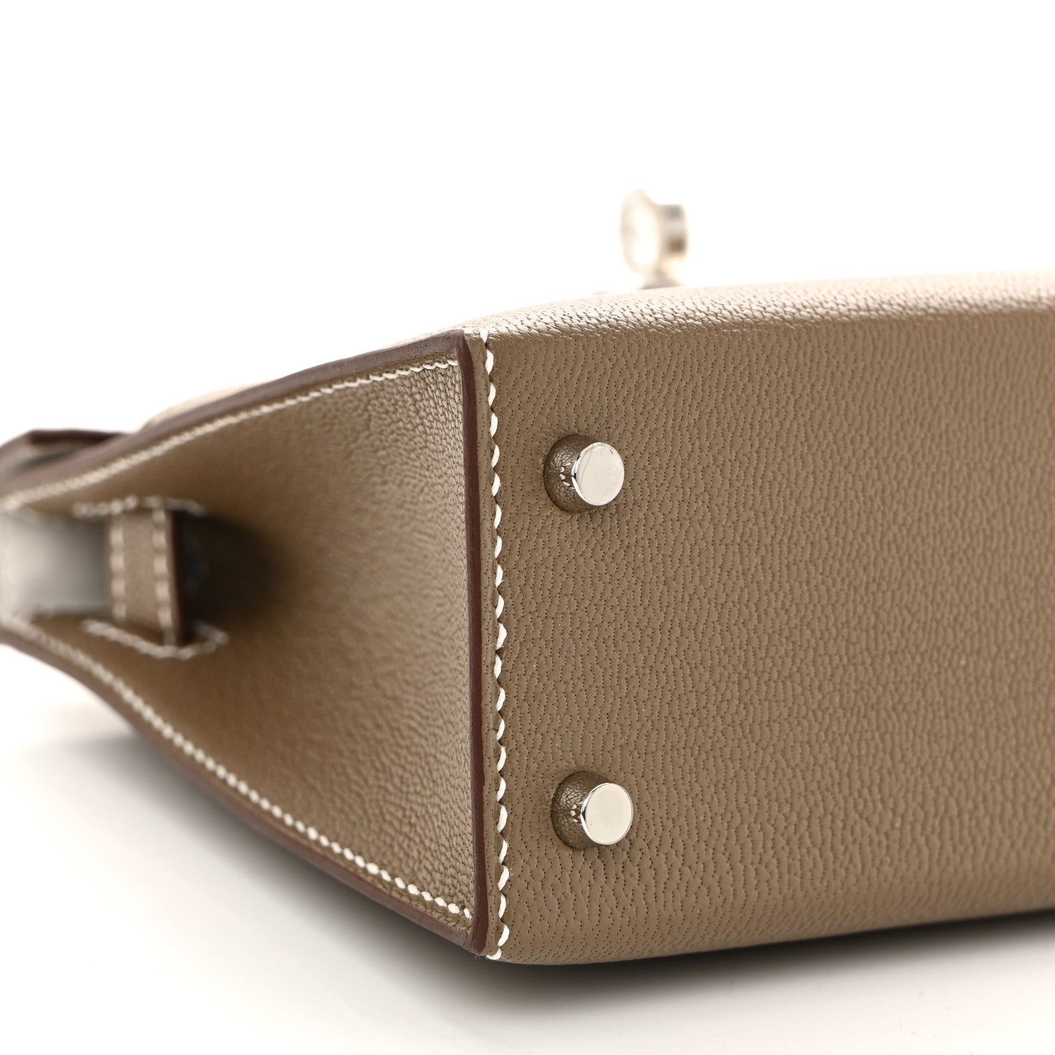 Chevre Mysore Verso Mini Kelly Sellier 20 Etoupe New White