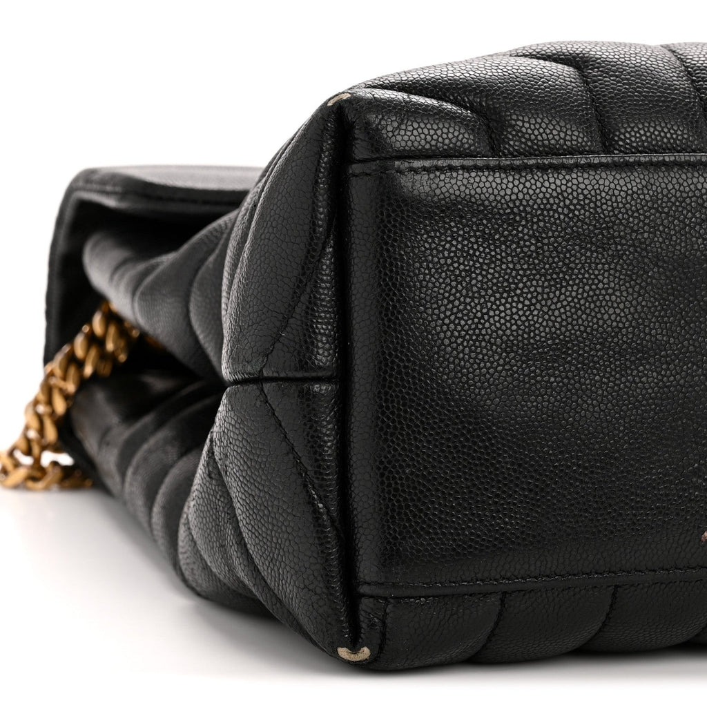 Grain de Poudre Calfskin Y Quilted Monogram Medium Loulou Chain Satchel Black