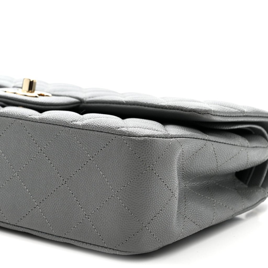 Caviar Quilted Medium Double Flap Grey