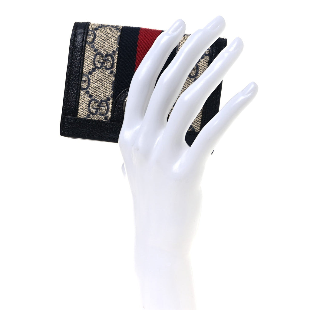 GG Supreme Monogram Textured Dollar Calfskin Web Ophidia  Case Beige Blue