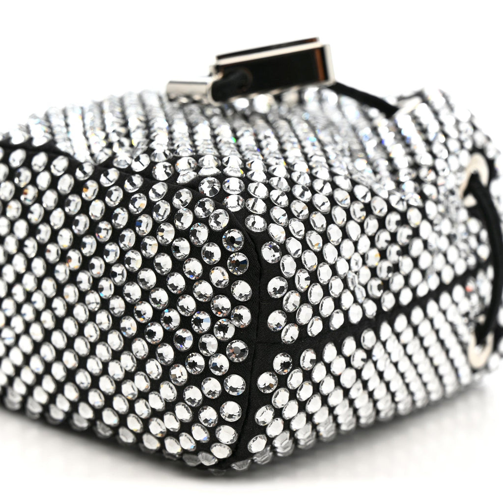 Satin Crystal Metal Triangle Logo Mini Drawcord Pouch Shoulder Bag Crystal