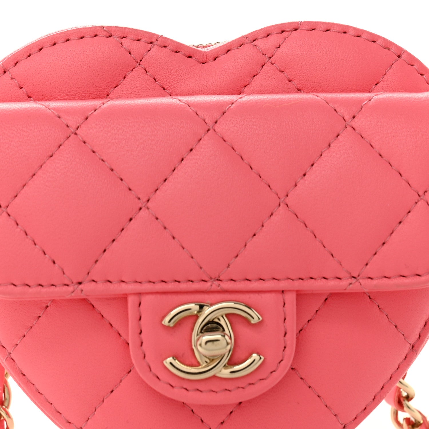 Lambskin Quilted CC In Love Heart Waist Belt Bag With Chain Pink