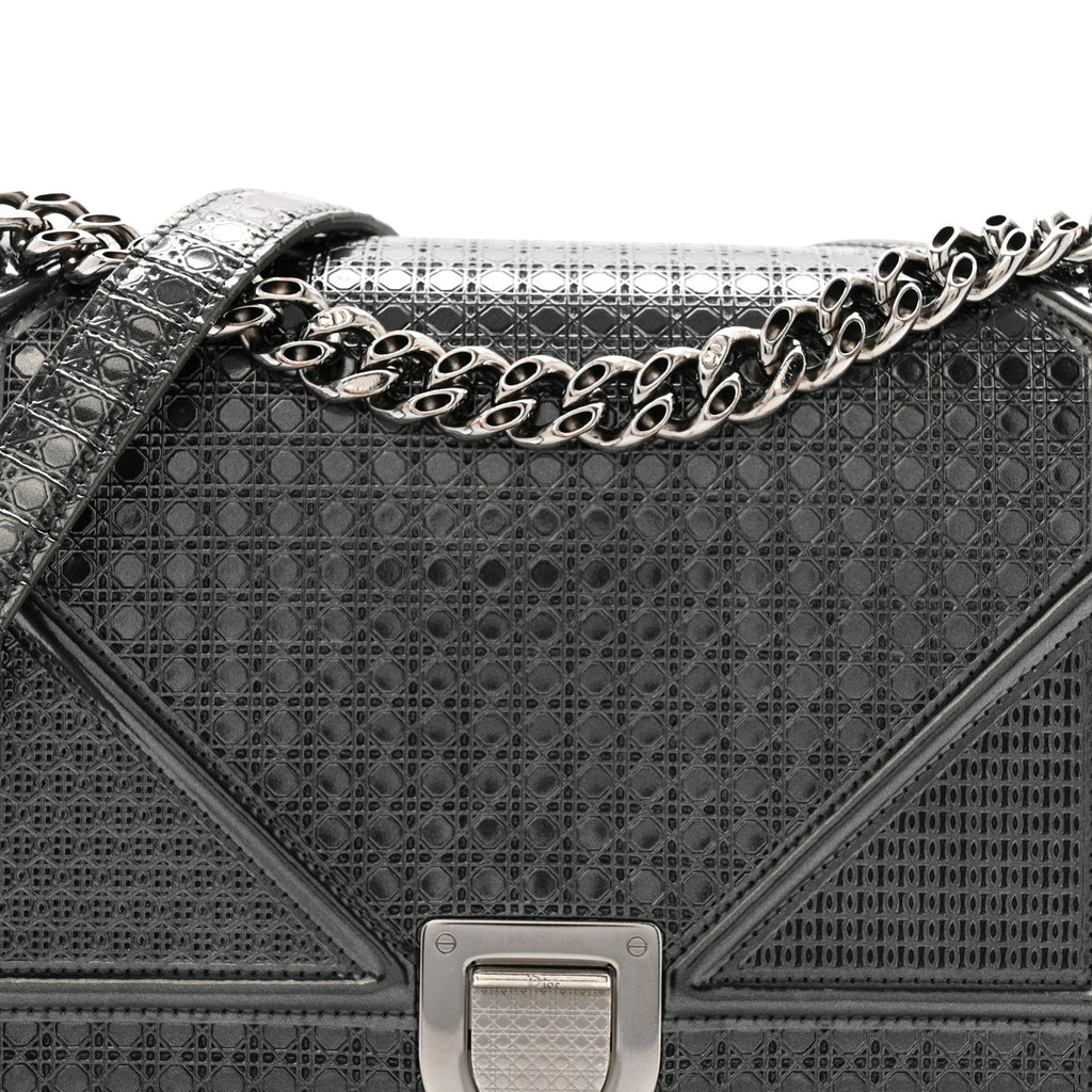 Metallic Patent Micro-Cannage Medium Diorama Flap Bag Onyx Black