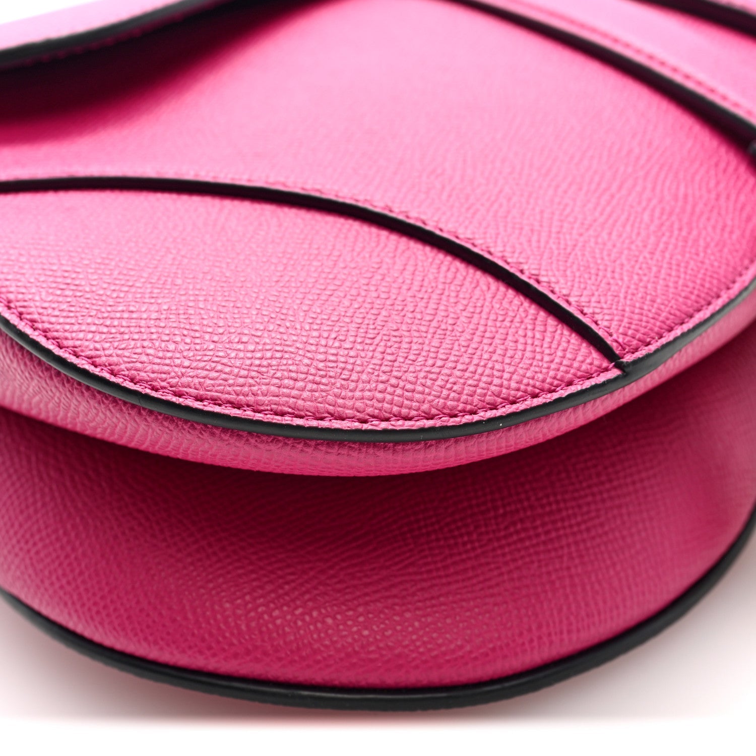 Grained Calfskin Saddle Bag With Strap Fuchsia