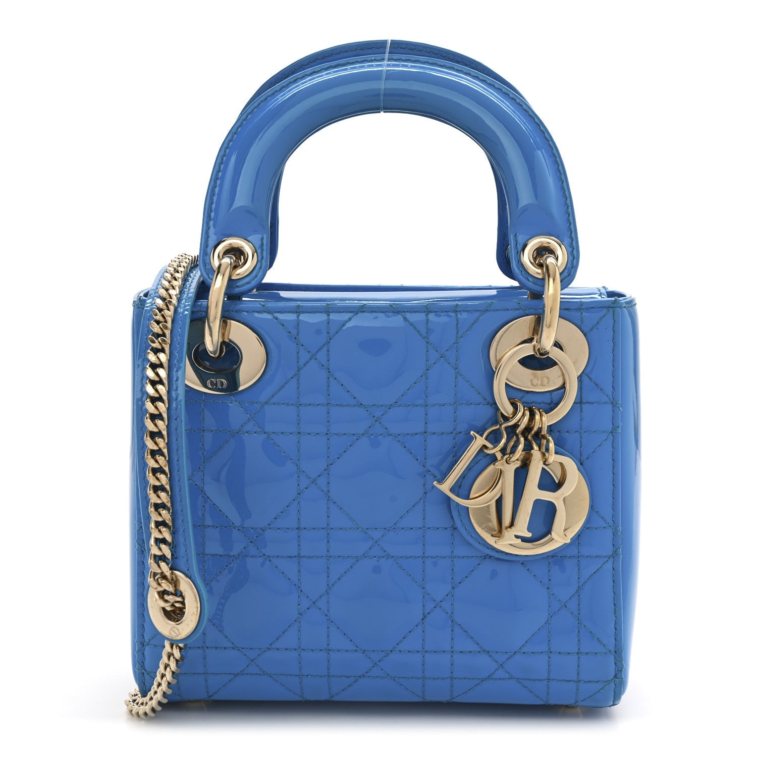 Patent Cannage Mini Lady Dior Blue