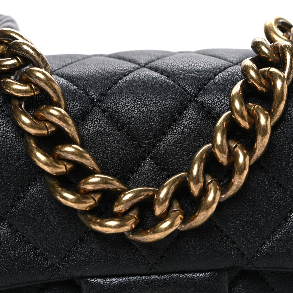 Shiny Sheepskin Quilted Mini Trapezio Flap Black