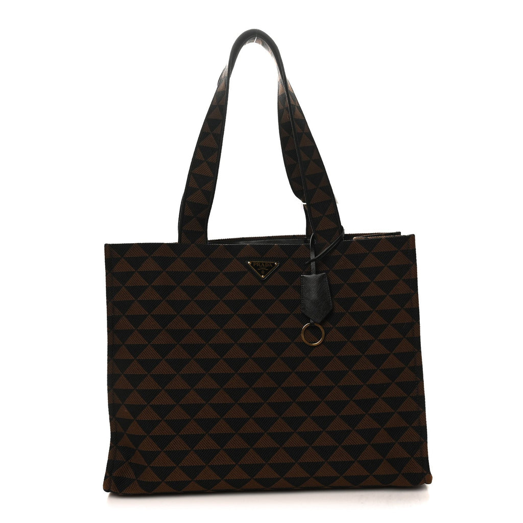 Jacquard Saffiano Triangolo Symbole Embroidered Shopping Tote Black Brucia