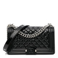 Patent Calfskin Quilted Medium Plexiglass Boy Flap Black