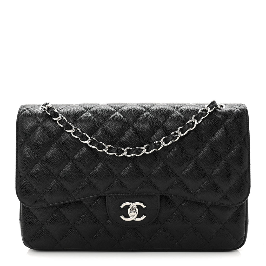 Caviar Quilted Jumbo Double Flap Black
