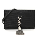Calfskin Crocodile Embossed Kate Monogram Tassel Chain Wallet Black
