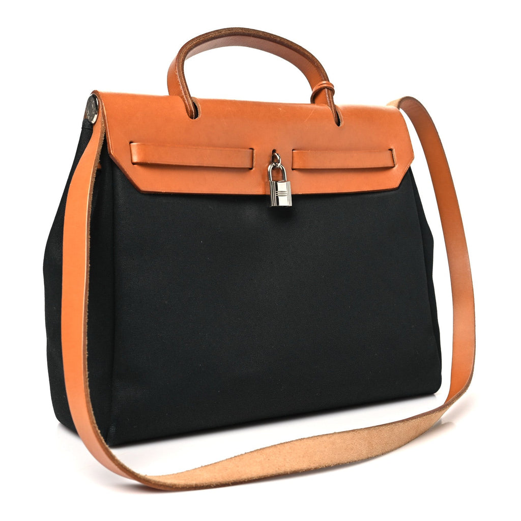Toile Vache Calfskin Herbag 30 PM Black Natural