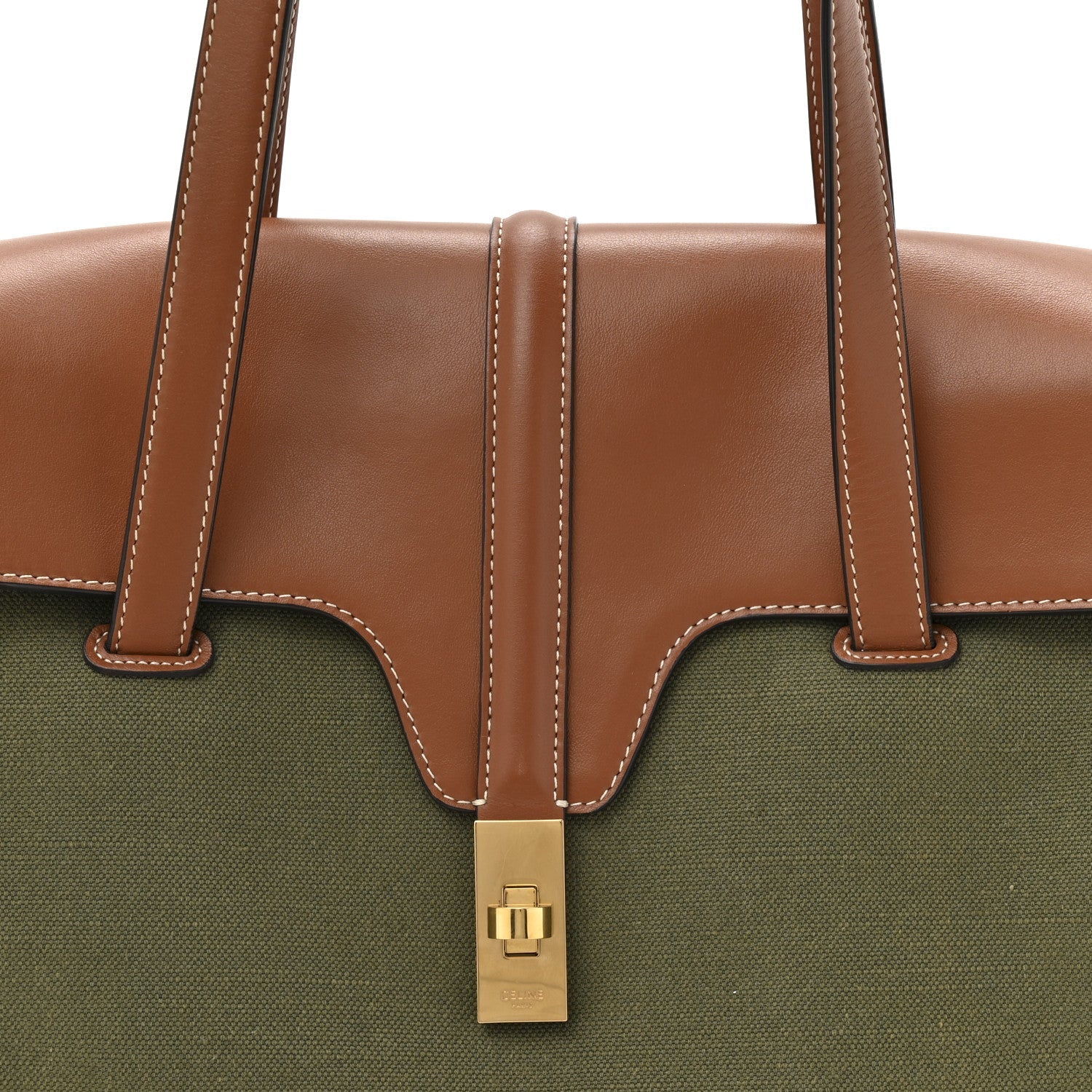 Canvas Calfskin Medium Soft 16 Top Handle Bag Khaki Tan