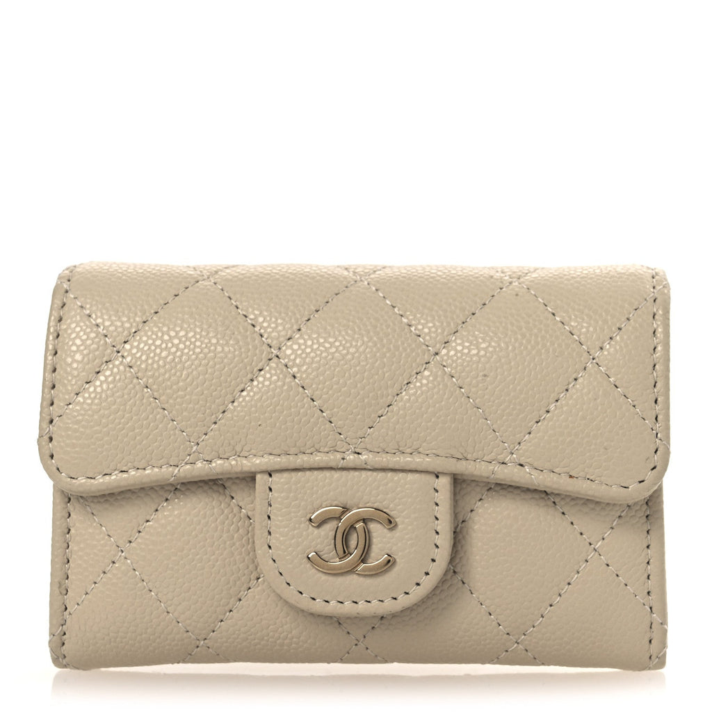 Caviar Quilted Flap  Holder Wallet Beige