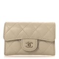 Caviar Quilted Flap  Holder Wallet Beige