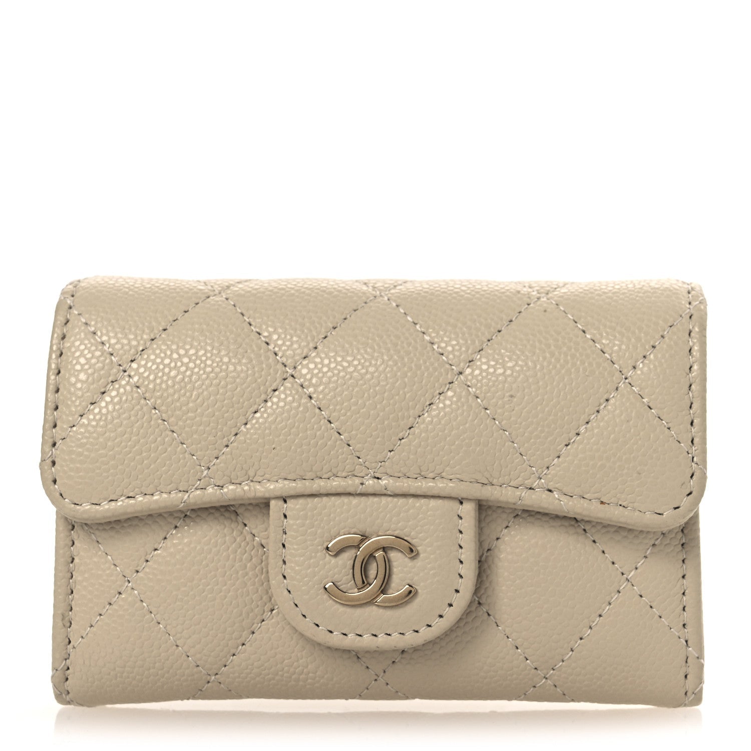 Caviar Quilted Flap  Holder Wallet Beige