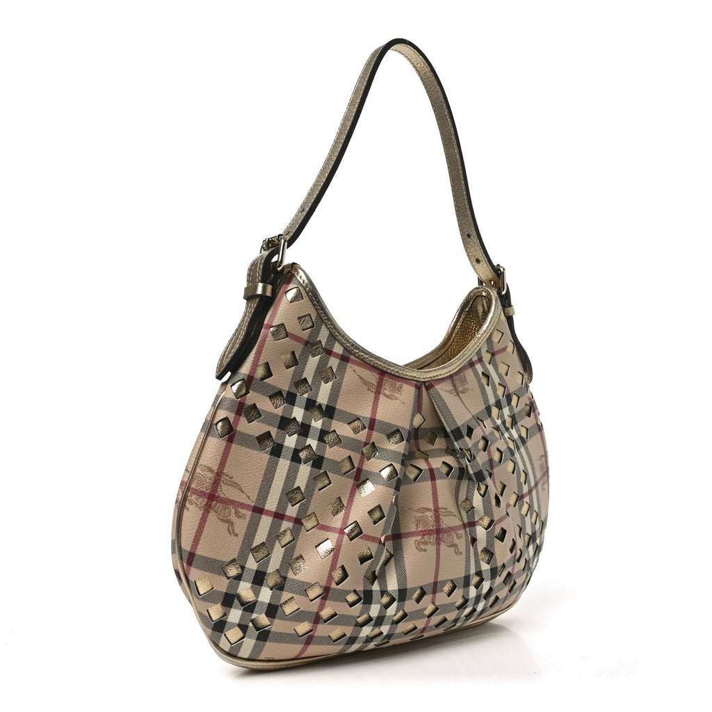 Haymarket Check Calfskin Claudia Drawstring Hobo Gold