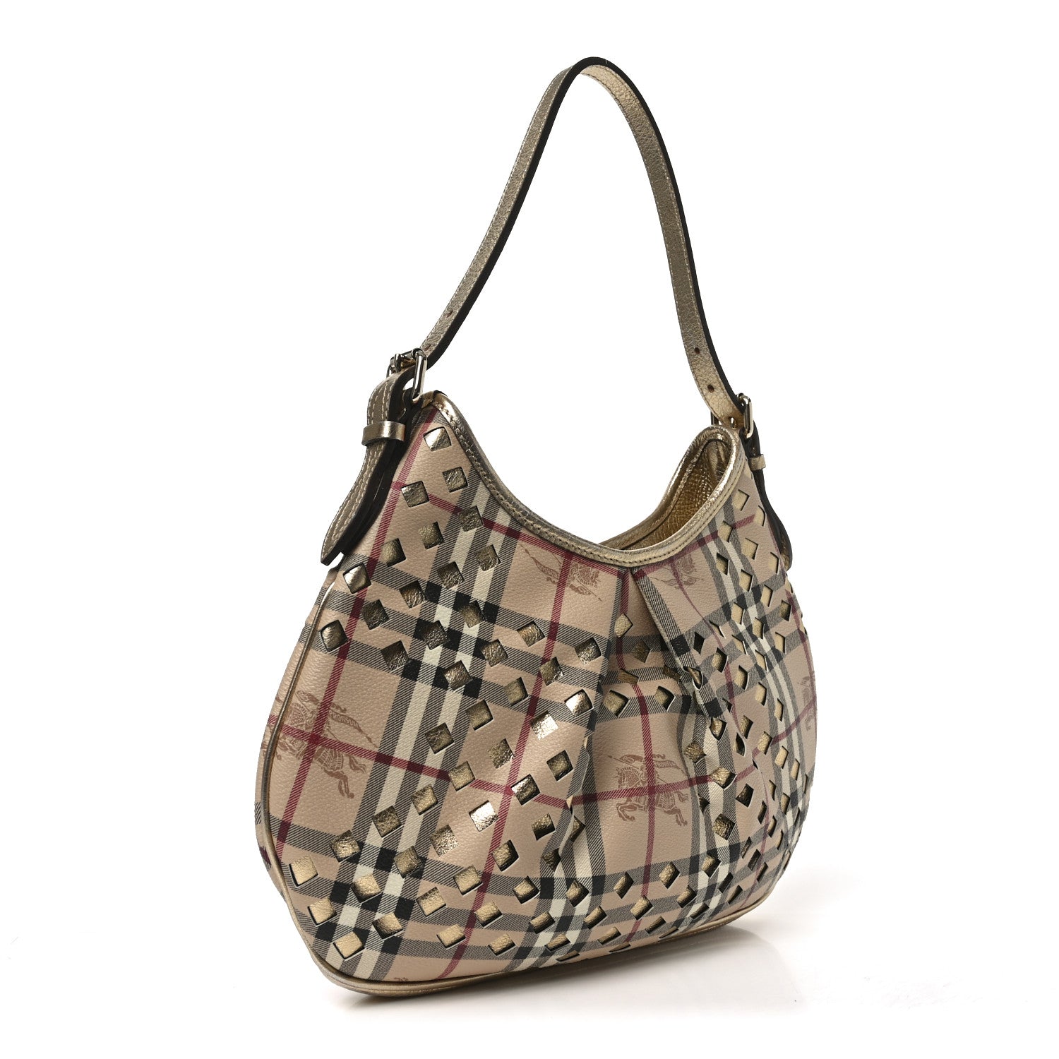 Haymarket Check Calfskin Claudia Drawstring Hobo Gold