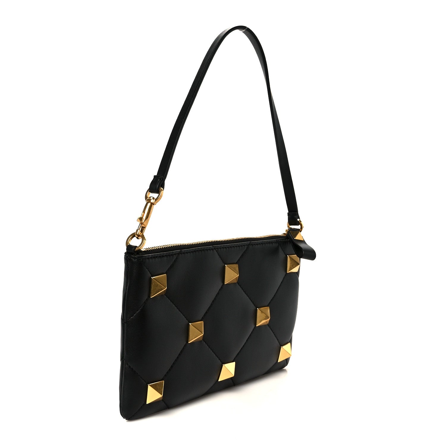 Nappa Quilted Roman Stud Zip Pouch Black