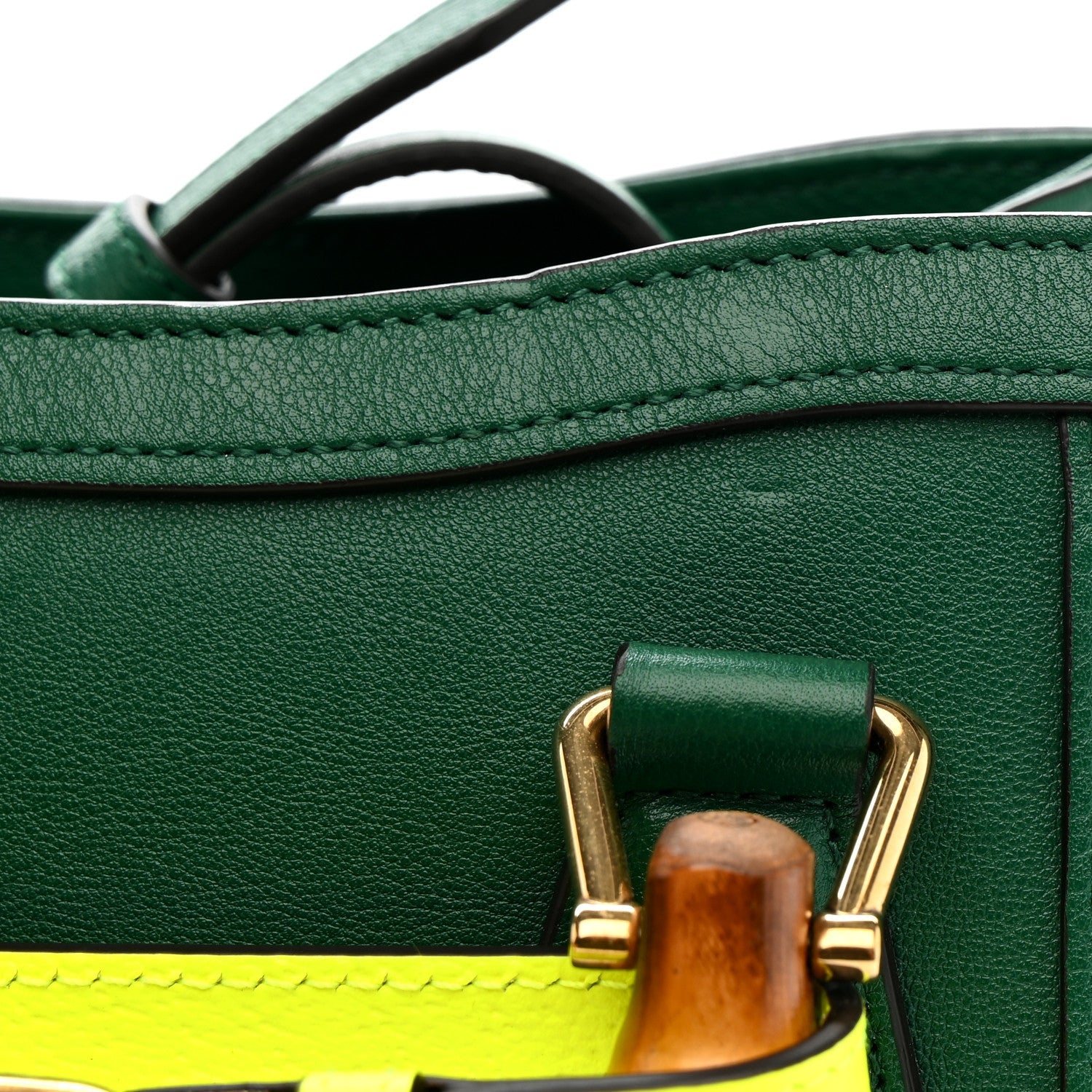 Wonka Grain Calfskin Mini Diana Tote Bag Green Yellow Fluo
