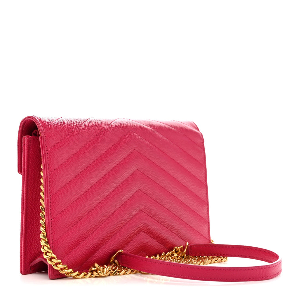 Grain De Poudre Matelasse Chevron Monogram Envelope Chain Wallet Bubblegum