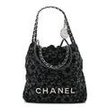 Denim Quilted Floral Print Mini Chanel 22 Black Grey