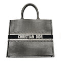 Canvas Houndstooth Embroidered Book Tote Black White