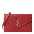 Grain De Poudre Matelasse Chevron Monogram Envelope Chain Wallet New Red