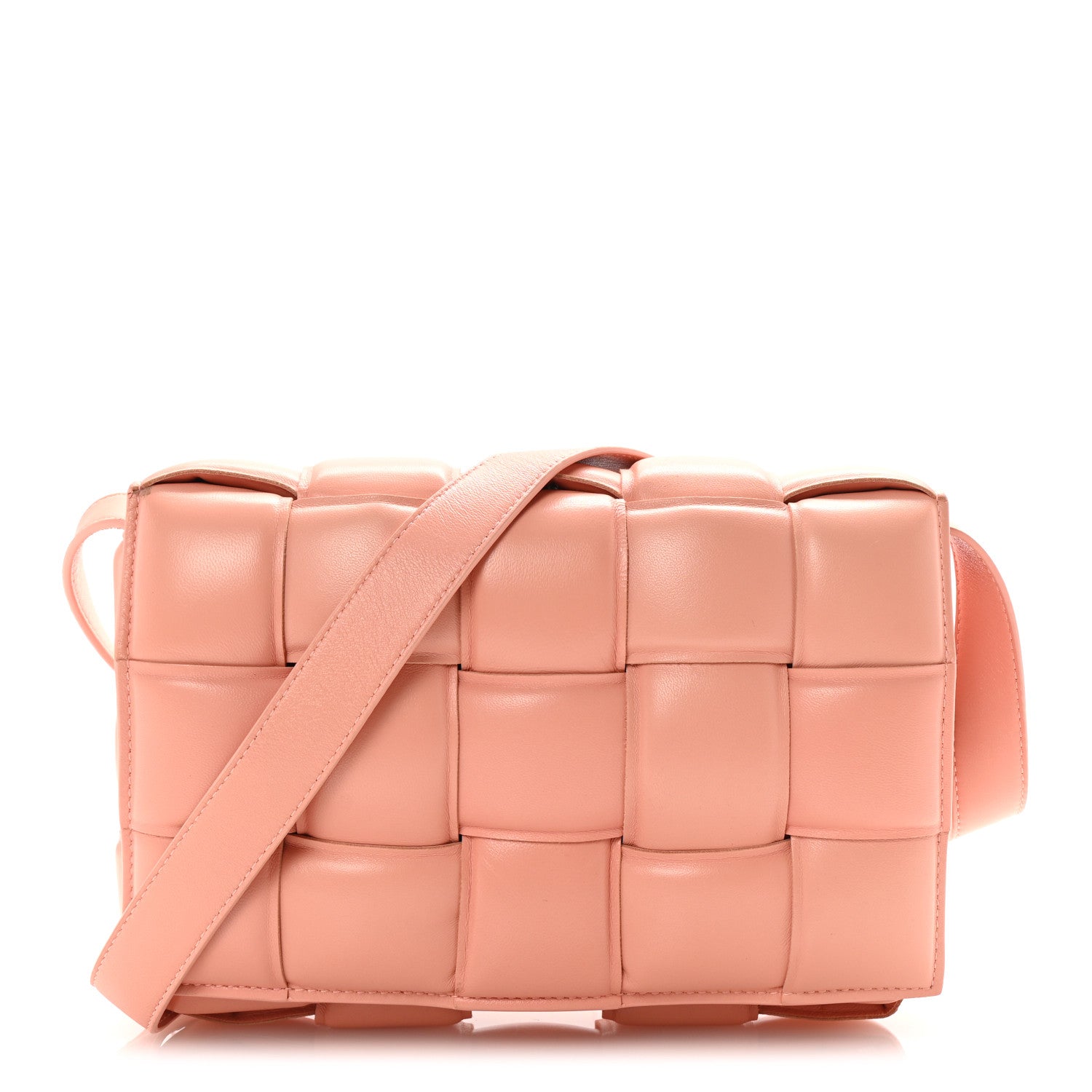 Nappa Maxi Intreccio Padded Cassette Crossbody Bag Peachy