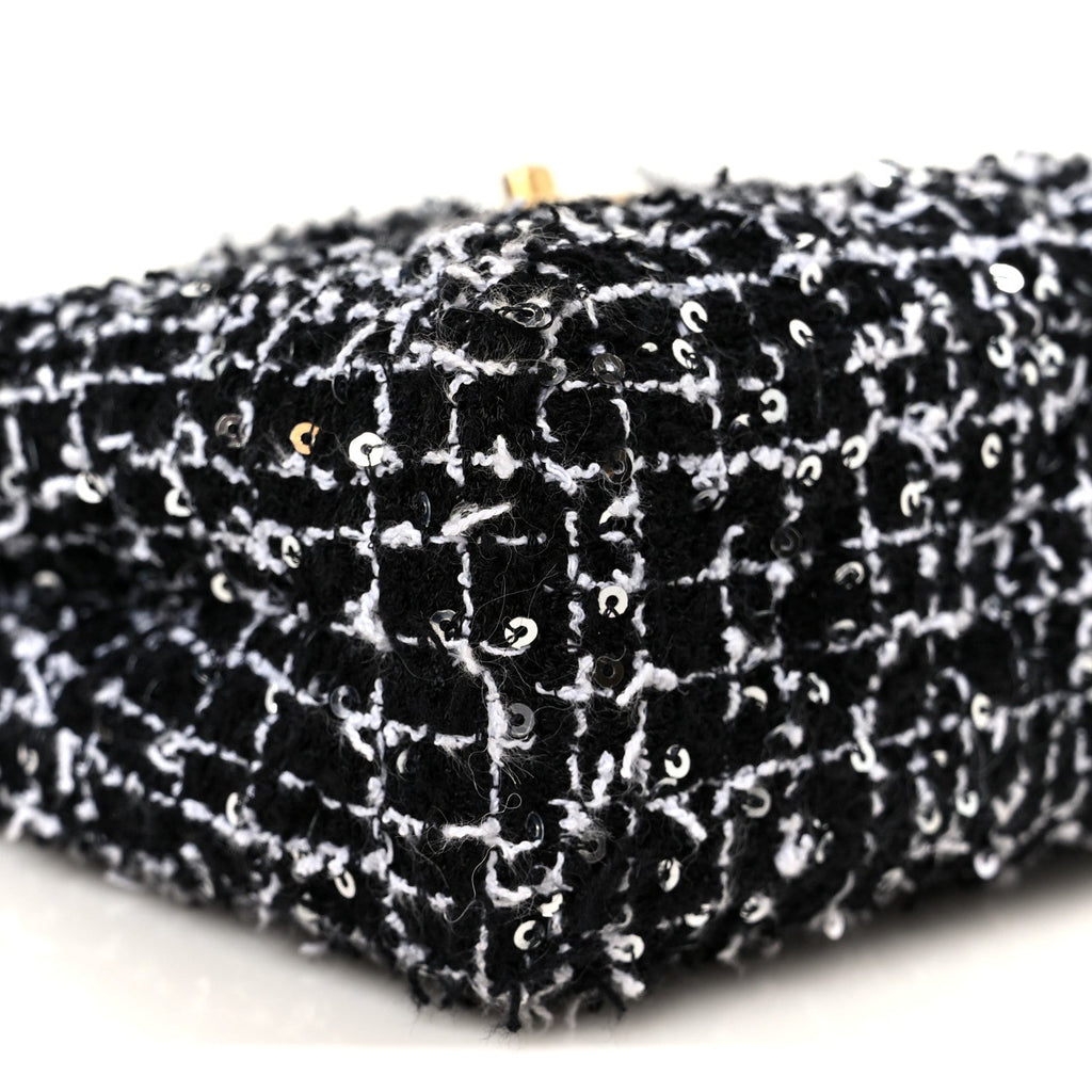 Tweed Quilted Nano Kelly Shopper Black White