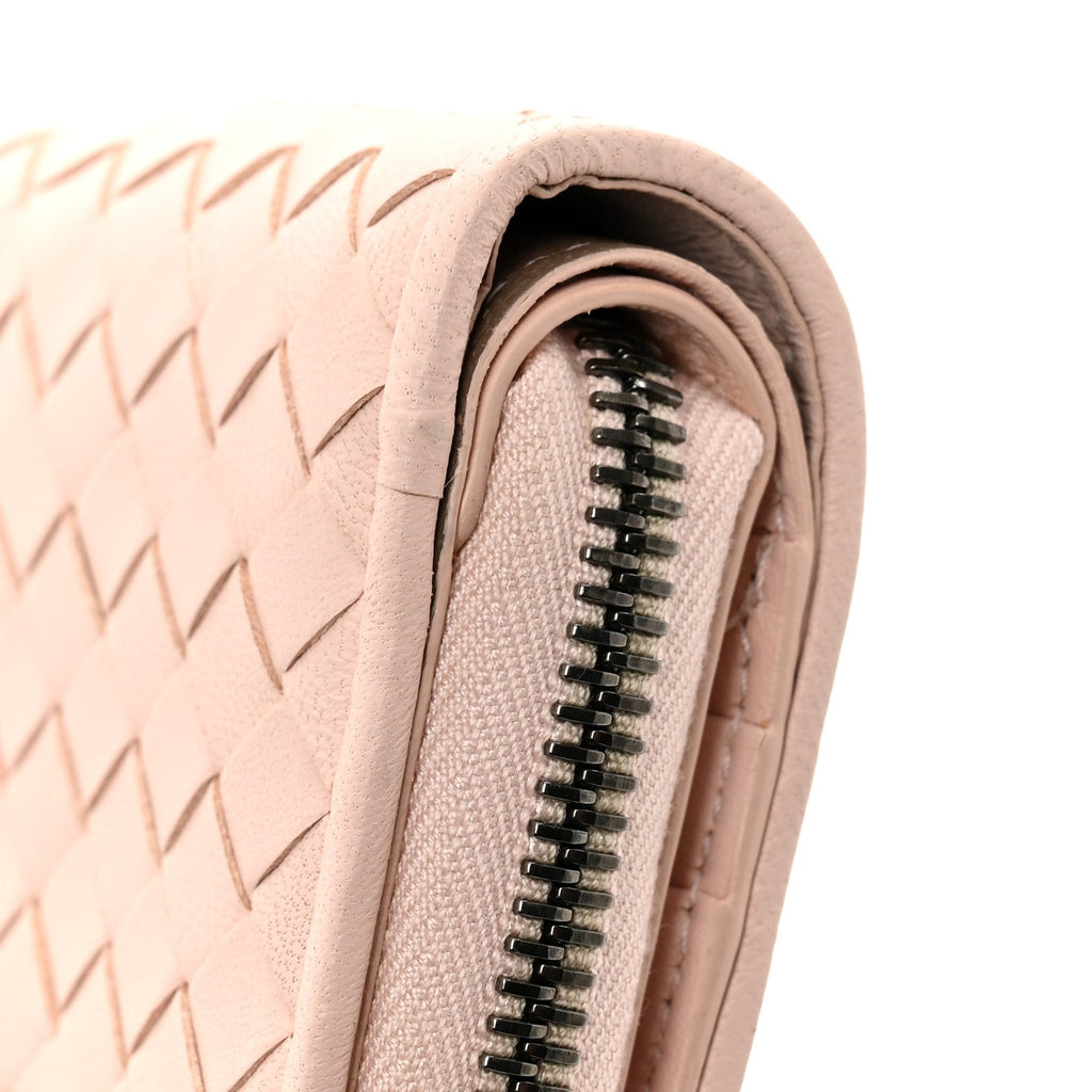 Nappa Intrecciato Small Bi-Fold Zip Wallet Pink