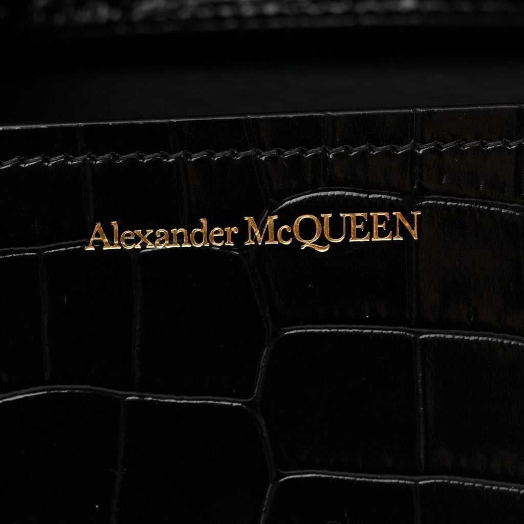 Calfskin Crocodile Embossed Four Ring Knuckle Crossbody Bag Black