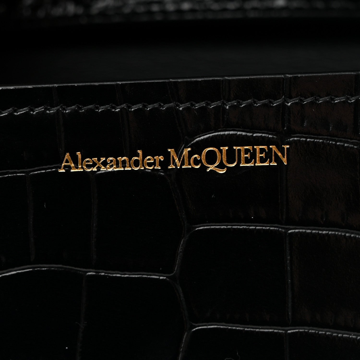 Calfskin Crocodile Embossed Four Ring Knuckle Crossbody Bag Black