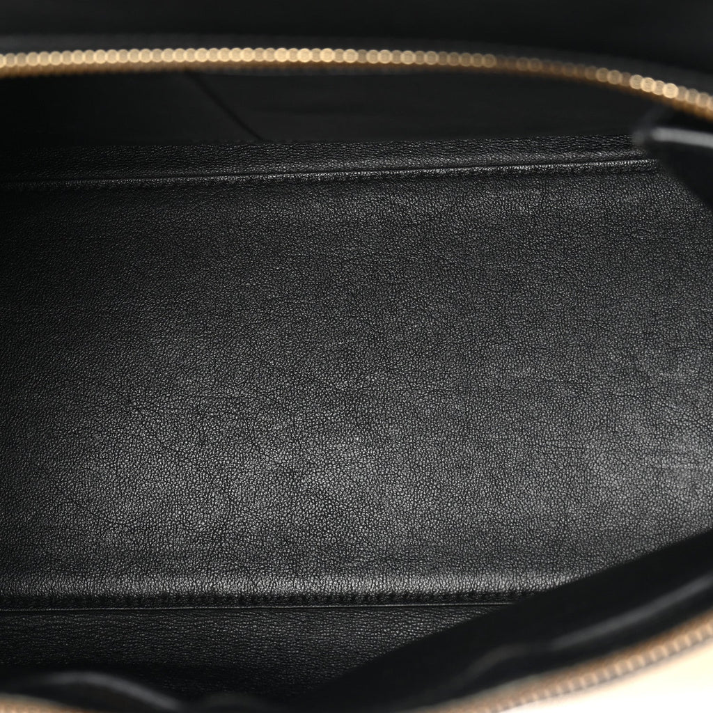 Smooth Calfskin Medium Bi-Color Edge Shoulder Bag Black Beige