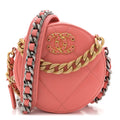 Lambskin Quilted Chanel 19 Round Clutch With Chain Pink