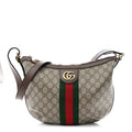 GG Supreme Monogram Web Small Ophidia Half Moon Hobo Brown
