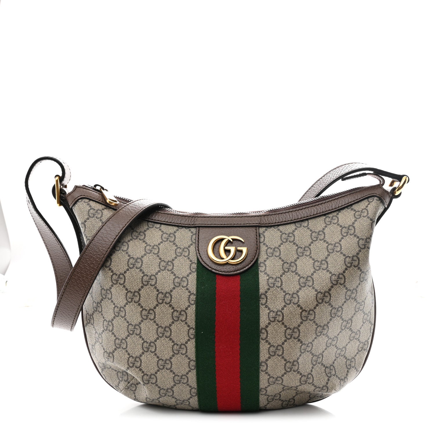GG Supreme Monogram Web Small Ophidia Half Moon Hobo Brown