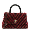 Tweed Fringe Mini Coco Handle Flap Red Black