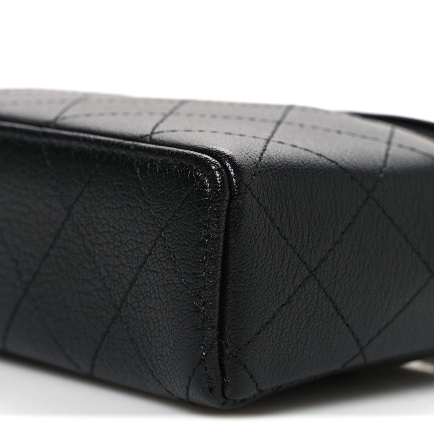 Goatskin Quilted Top Handle Slim Vanity With Chain Black