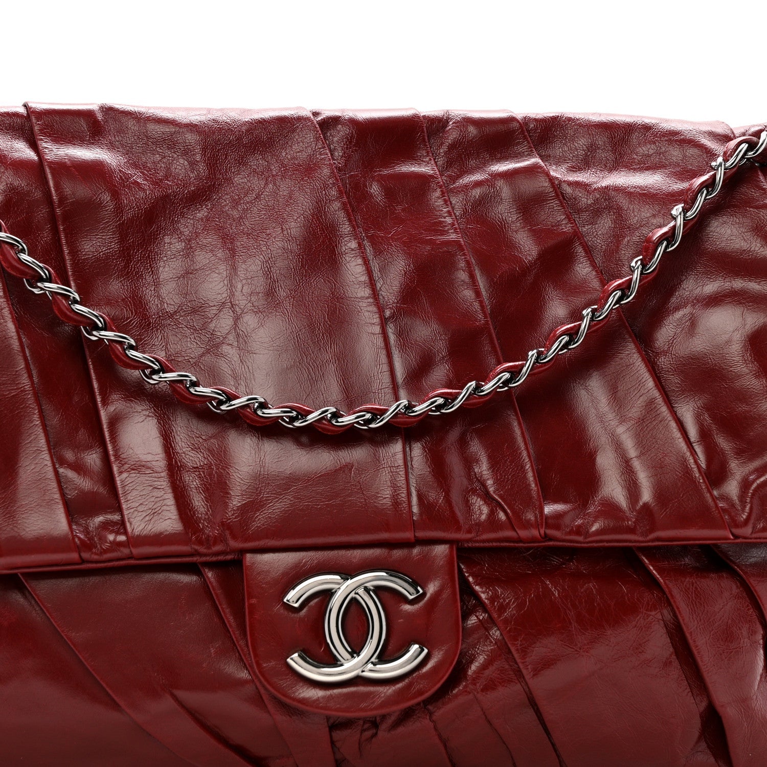 Glazed Calfskin Twisted Maxi Flap Red