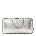 Metallic Lambskin Small Chain Around Clutch Silver