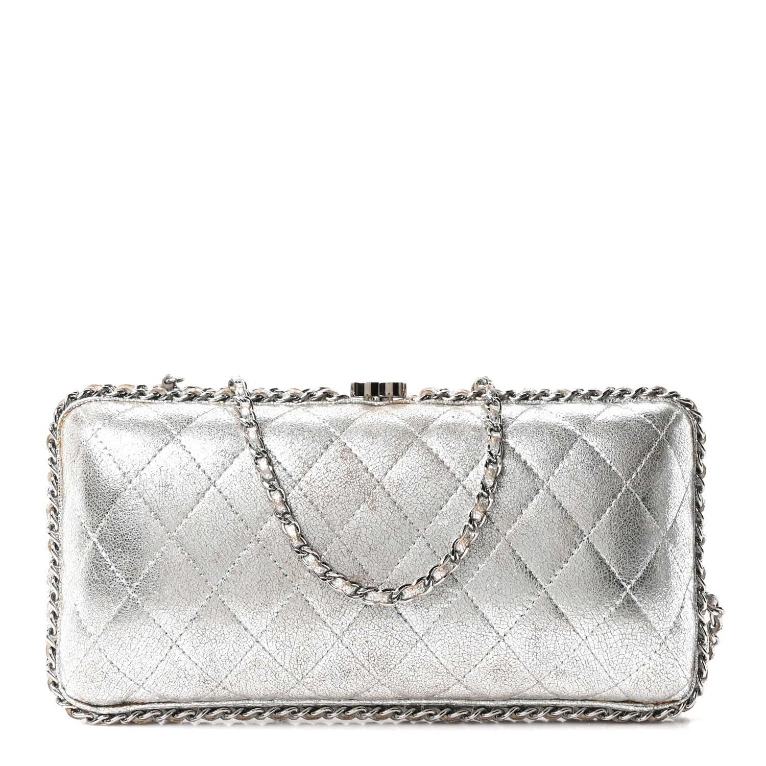 Metallic Lambskin Small Chain Around Clutch Silver