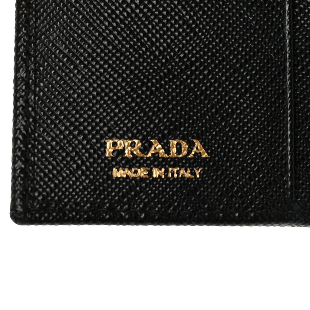 Saffiano Small Triangle Bi-Fold Wallet Black