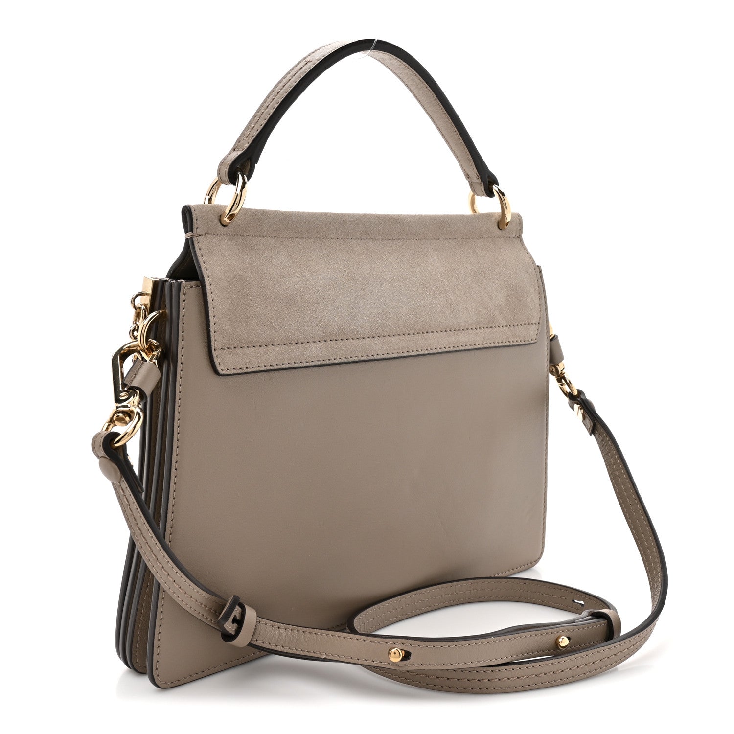 Suede Calfskin Small Faye Top Handle Bag Motty Grey
