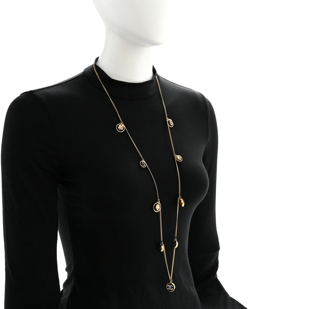 Metal Resin Enamel Crystal CC Long Necklace Gold Black
