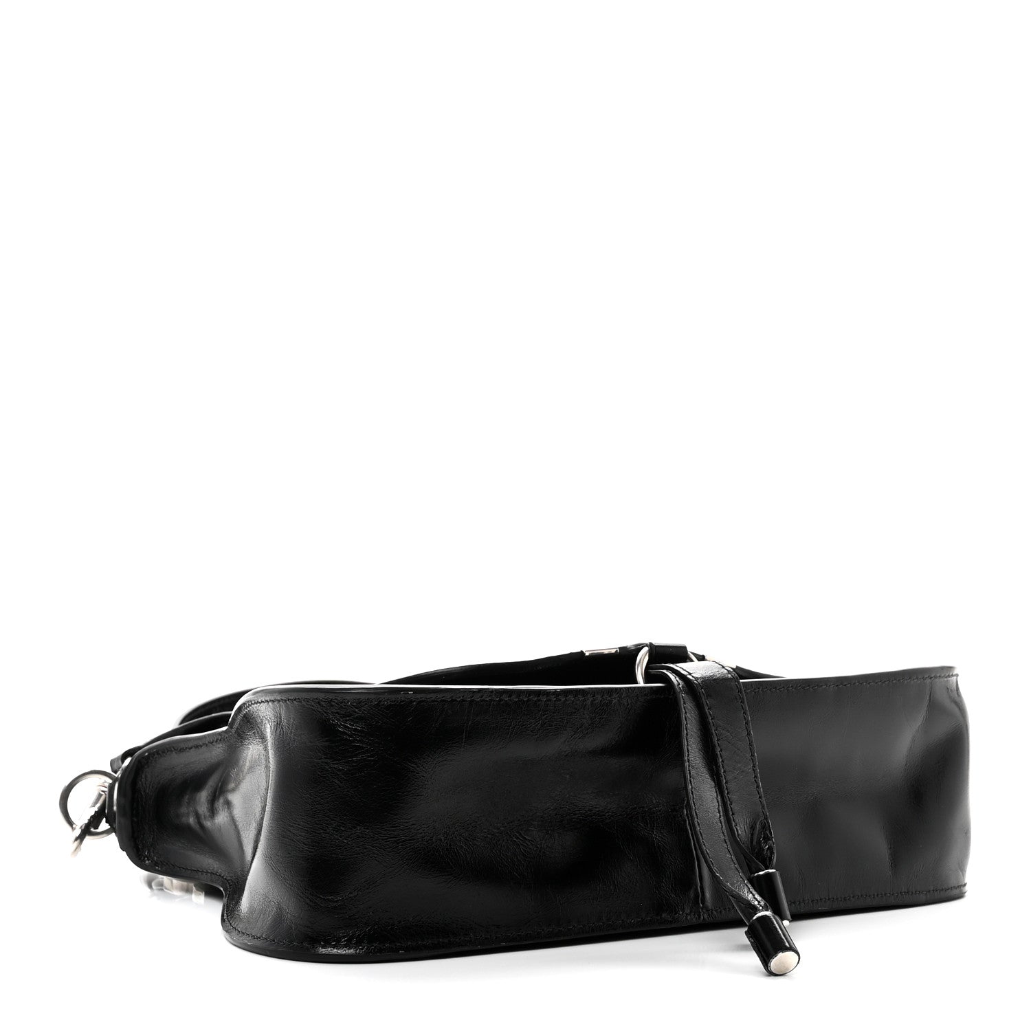 Natural Shiny Calfskin Small Marcie Satchel Black