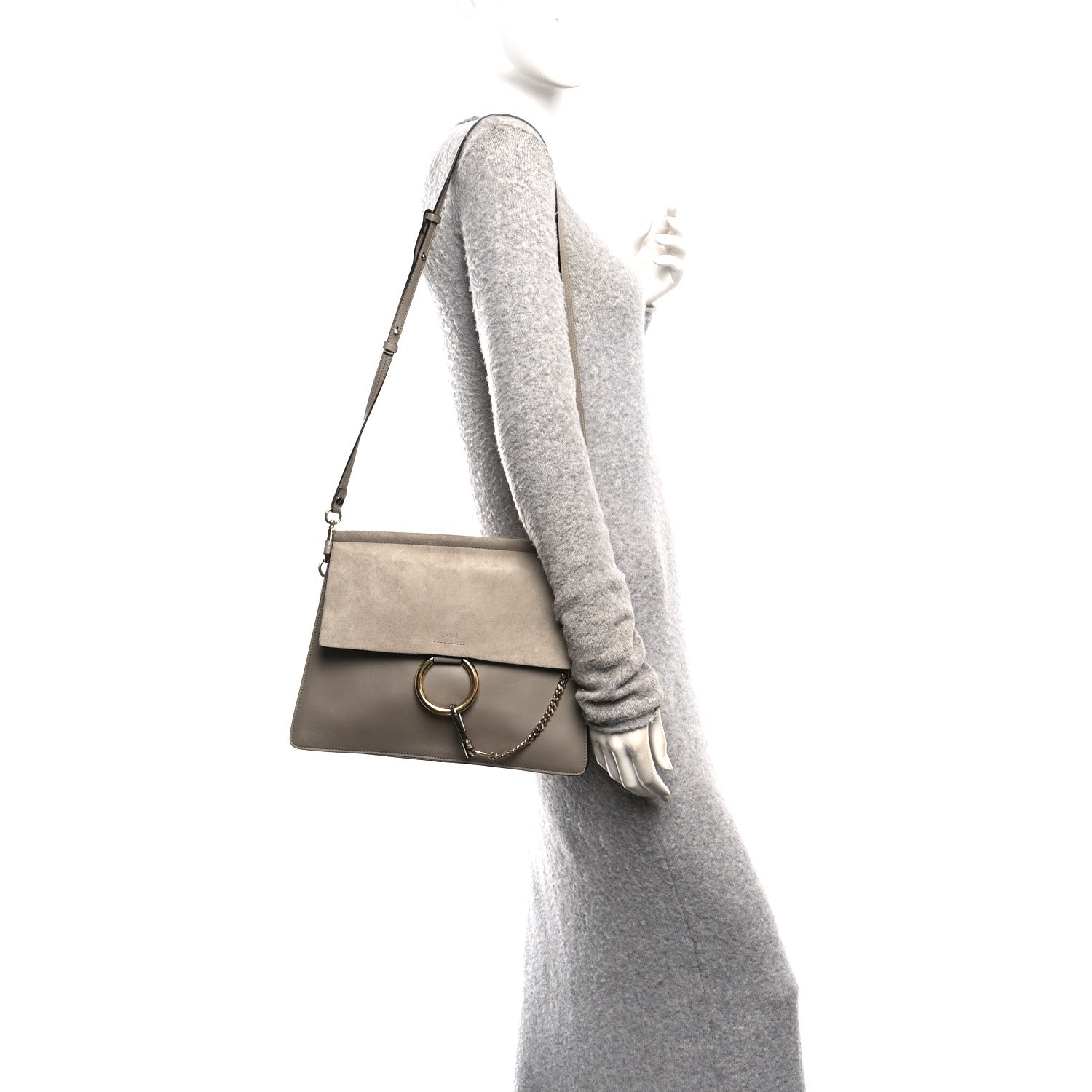 Calfskin Suede Medium Faye Shoulder Bag Motty Grey