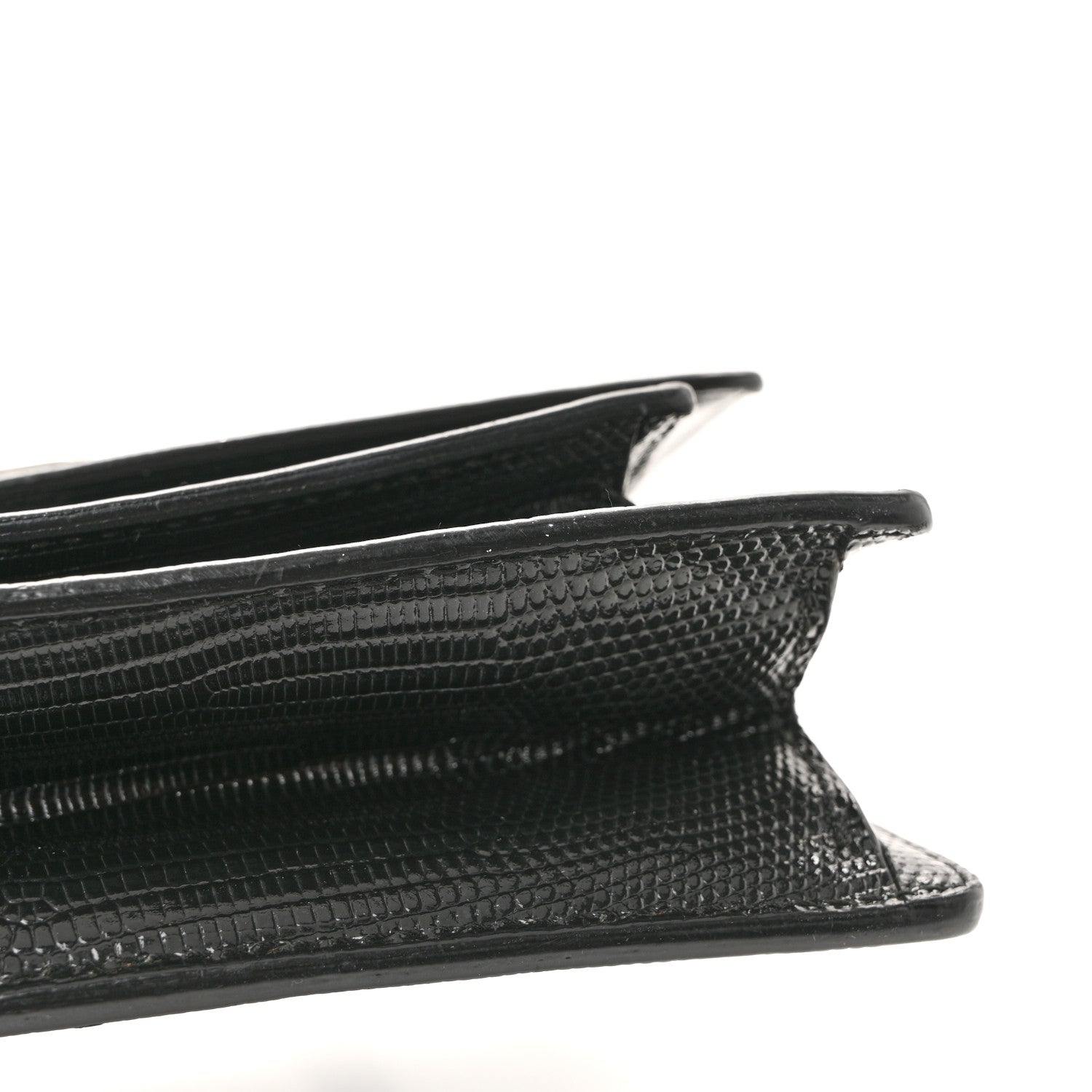 Patent Calfskin Lizard Embossed XS Sharp Top Handle Bag Black
